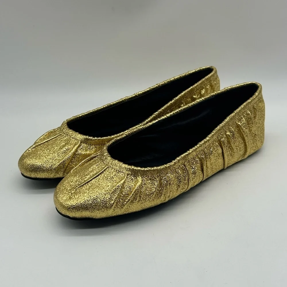 Rebecca Minkoff Ruched Gold Metallic Women's Ballet Flats Size 9.5 NEW With Box
